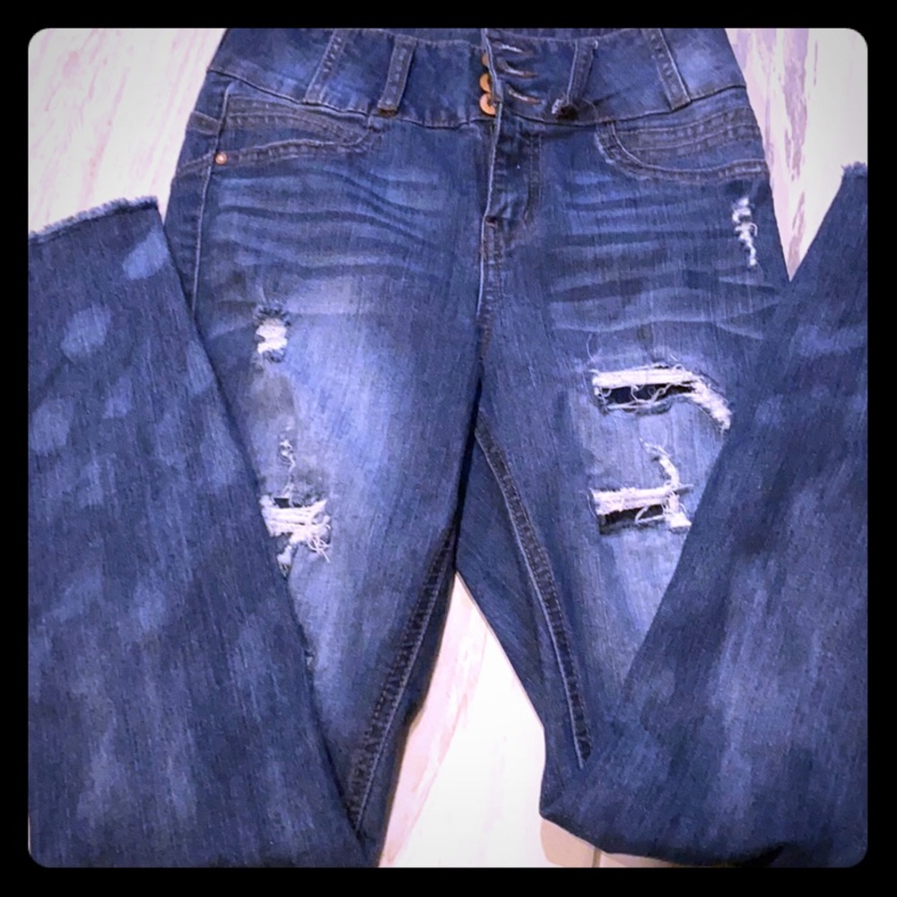 dark washed ripped jeans